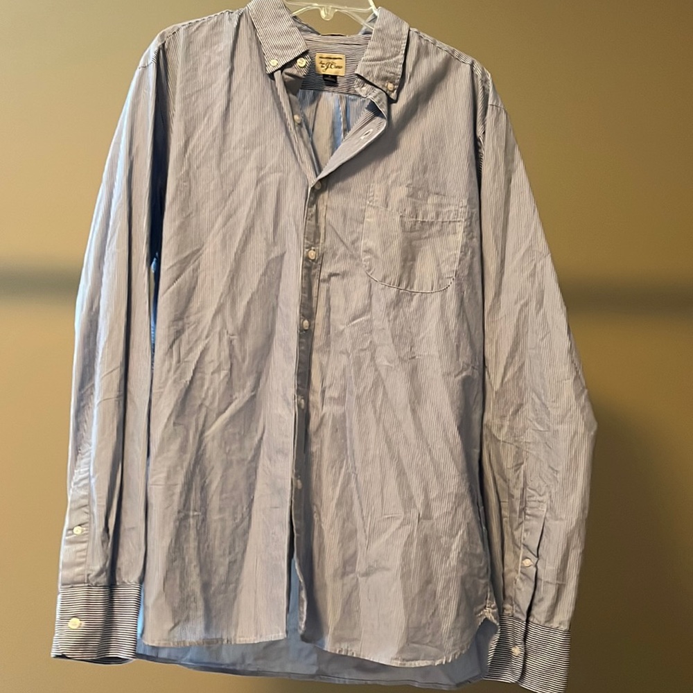 J crew blue and white stopped button up